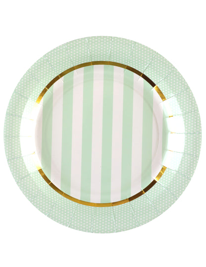 10 farfurii de hârtie de culoarea mentă pentru petrecerea de baby shower 23 cm dungat