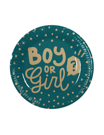 10 farfurii de carton, băiat sau fată, 23 cm turcoaz auriu