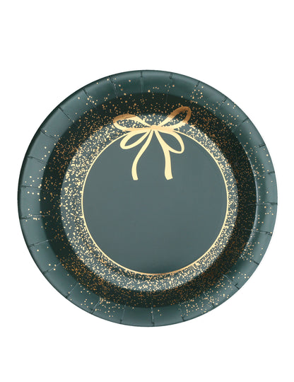 10 farfurii de hârtie de Crăciun verzi și aurii 23 cm design elegant