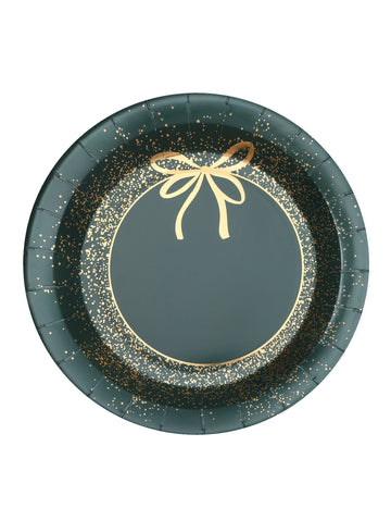 10 assiettes en carton Noël vert et doré 23 cm design chic