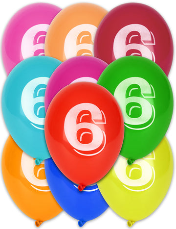 10 ballons chiffre 6 multicolores