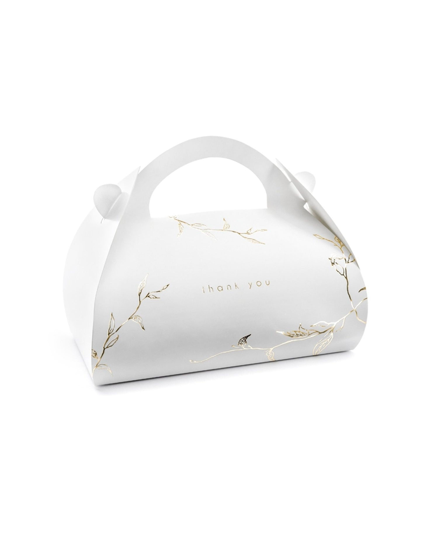 10 cutii de tort „mulțumesc” din carton albe și aurii, cu mânere