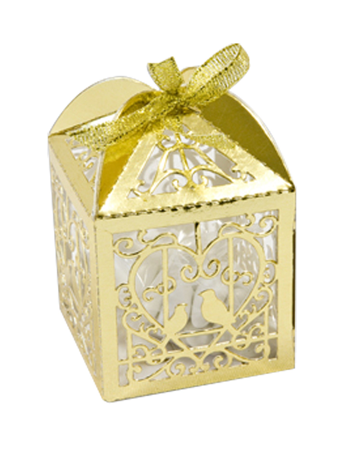 10 cutii de carton inimă și aur metalic de aur 5 x 7,5 cm