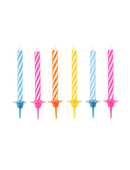 10 bougies d'anniversaire colorées pour fête multicolores avec bobèches et supports