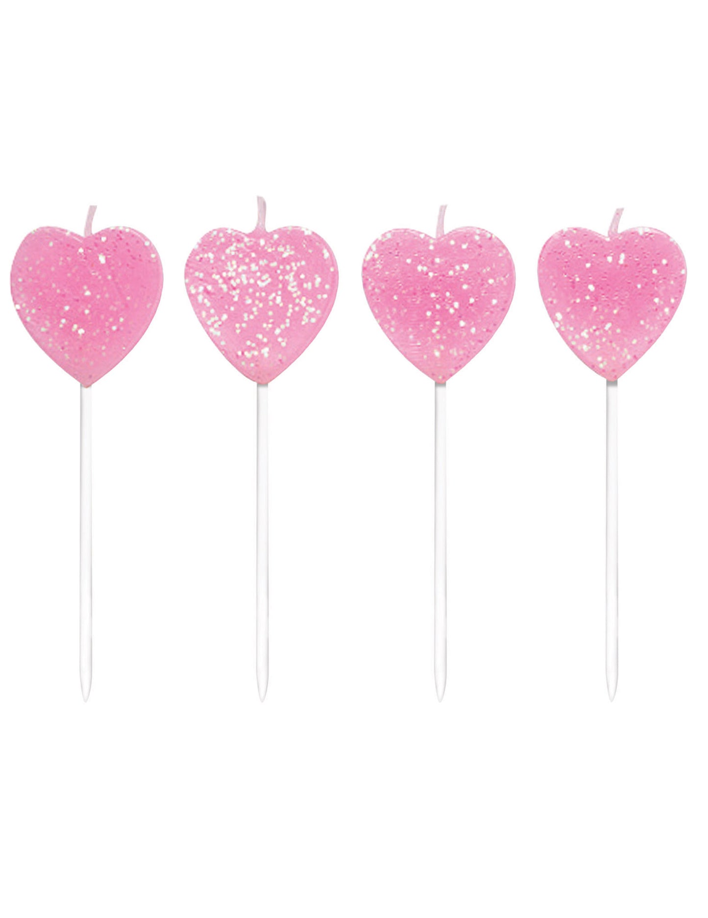 10 lumânări pe bețișoare cu inimi roz 7 cm cu sclipici 