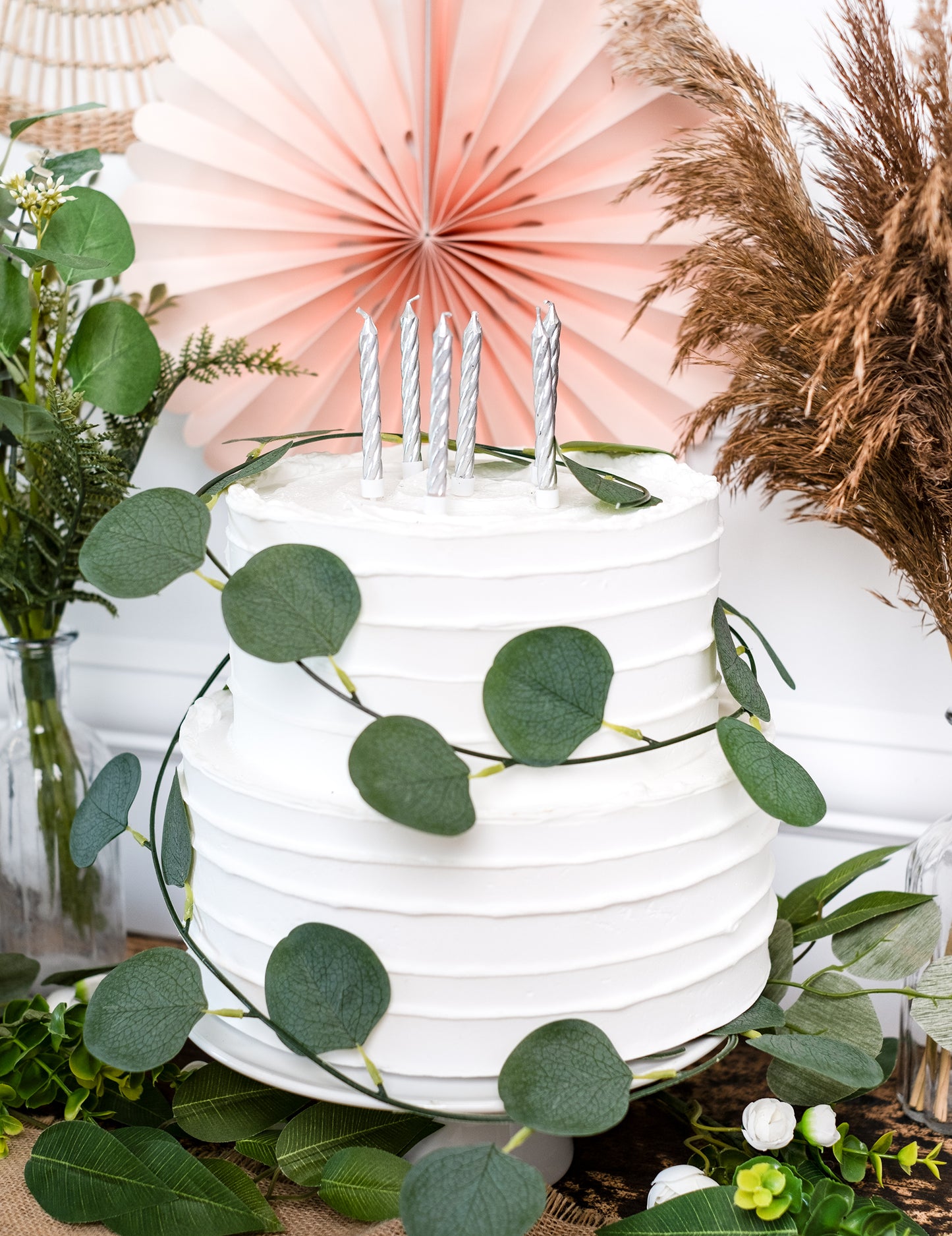 10 bougies d'anniversaire argentées 6,5 cm avec bobèches