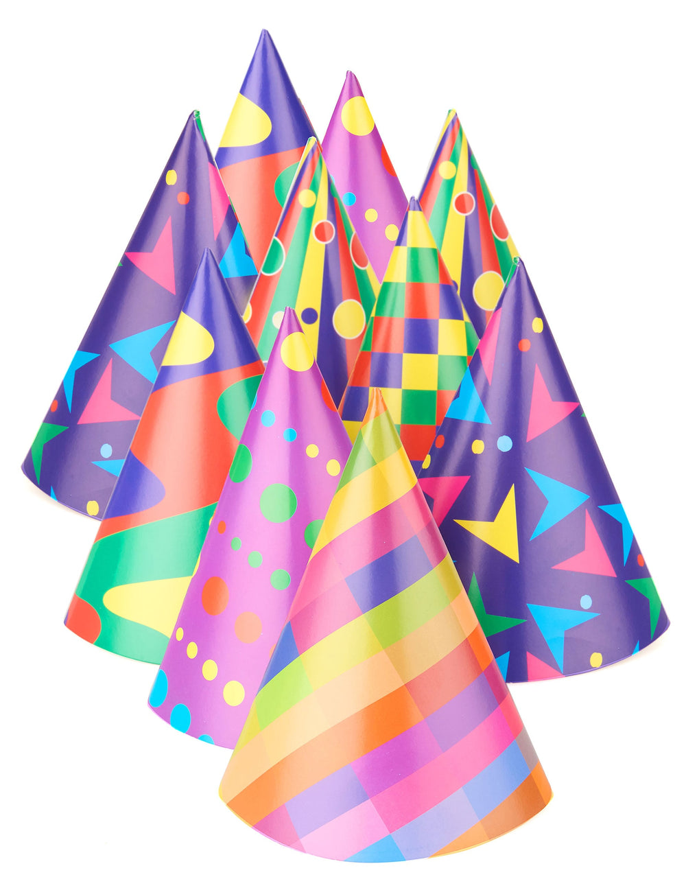 Lot de 10 chapeaux de fête multicolores à motifs variés