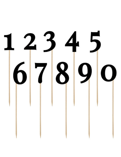 10 chiffres sur pic anniversaire pour décoration noirs en carton