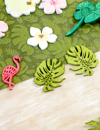 10 Confetti din lemn Frunze tropicale de 4 cm