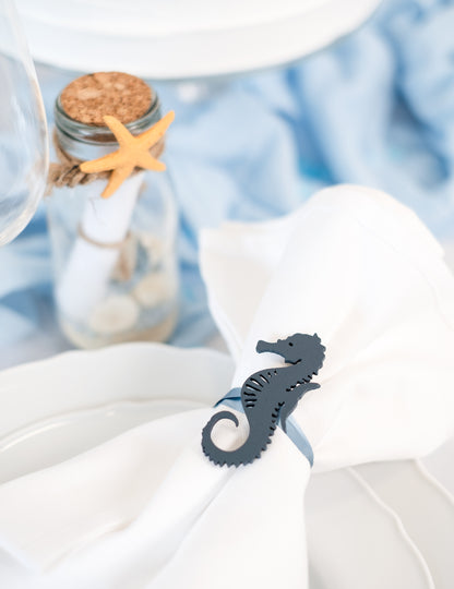 10 confetti de lemn de hipocamp albastru 6 și 4,5 cm