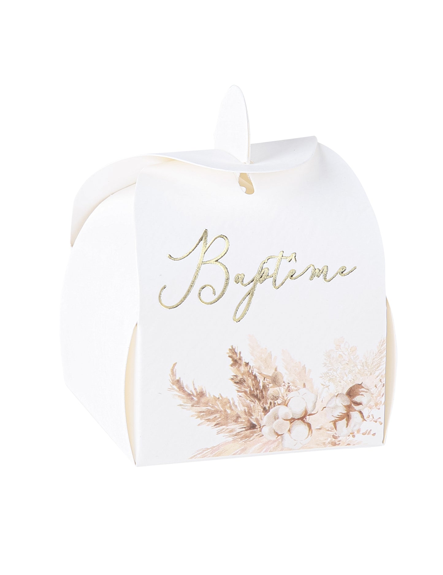 10 recipiente de botez din carton cu iarbă de pampas și flori de bumbac (5x7 cm) cm