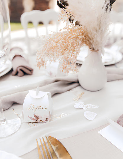 10 recipiente de botez din carton cu iarbă de pampas și flori de bumbac (5x7 cm) cm