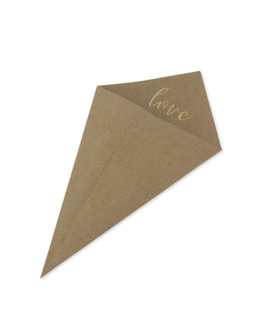 10 conuri din hârtie kraft cu litere aurii în relief, design „dragoste”, 20 x 11 cm pentru nuntă