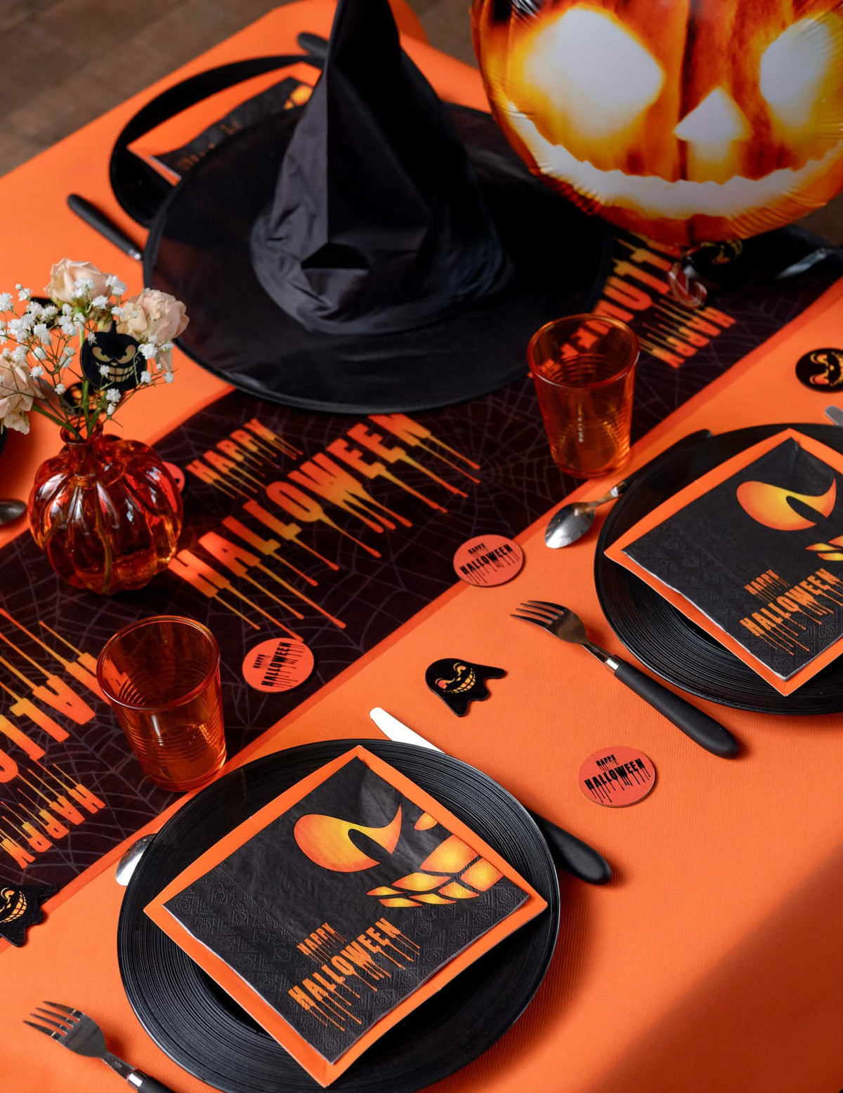 10 decorațiuni de presărat Ghost din lemn negru 5 cm