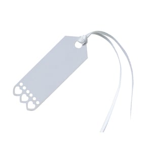 10 etichete albe inimă cu panglică satinată 7 x 2 cm pentru nuntă 