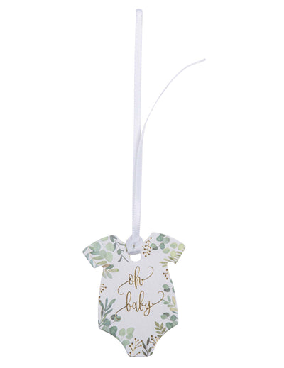 Étiquette body oh baby végétal et or pour baby shower blanc vert et doré avec ruban