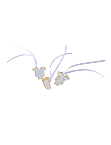 10 etichete mici pentru comori, cu dungi albastre și aurii, 3 x 1,7 cm pentru petrecerea de baby shower