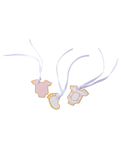 10 etichete roz și aurii cu dungi „Little Wonder”, 3 x 1,7 cm cu panglici