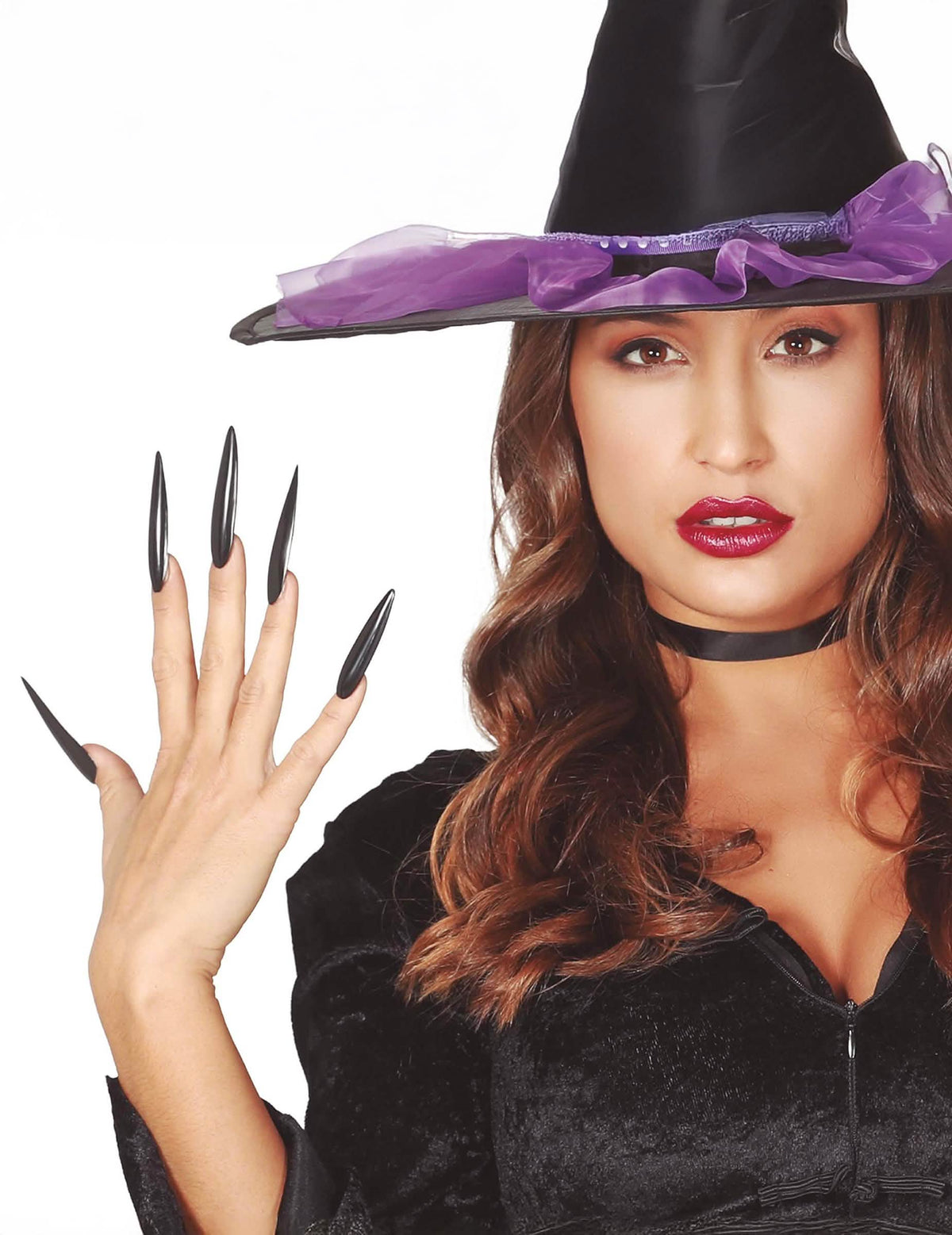 Unghii false halloween pentru adult negre, lungi și ascuțite