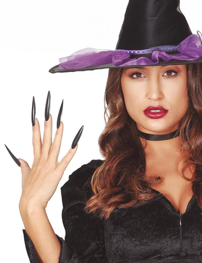 Faux ongles Halloween pour adulte noirs longs et pointus