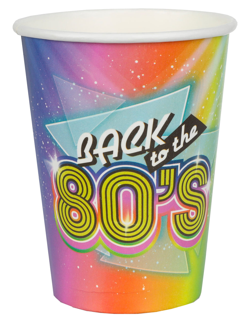 Gobelets en carton années 80 pour fête multicolores avec inscription Back to the 80's