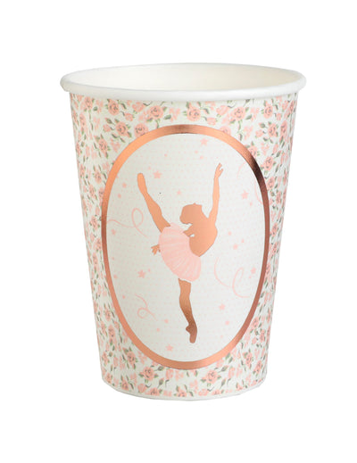 Gobelets en carton ballerine rose gold avec motifs de roses