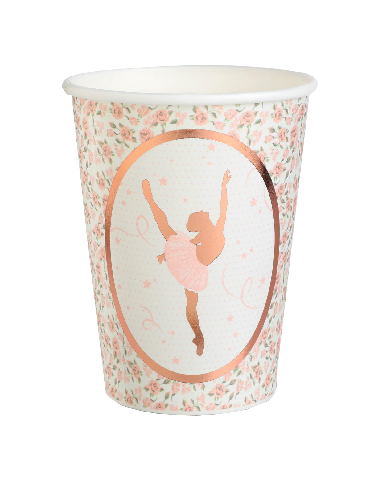Gobelets en carton ballerine rose gold avec motifs de roses