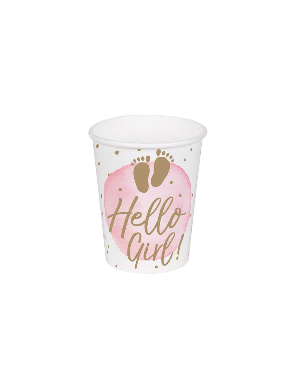 Pahare din carton Hello Girl pentru baby shower roz și auriu