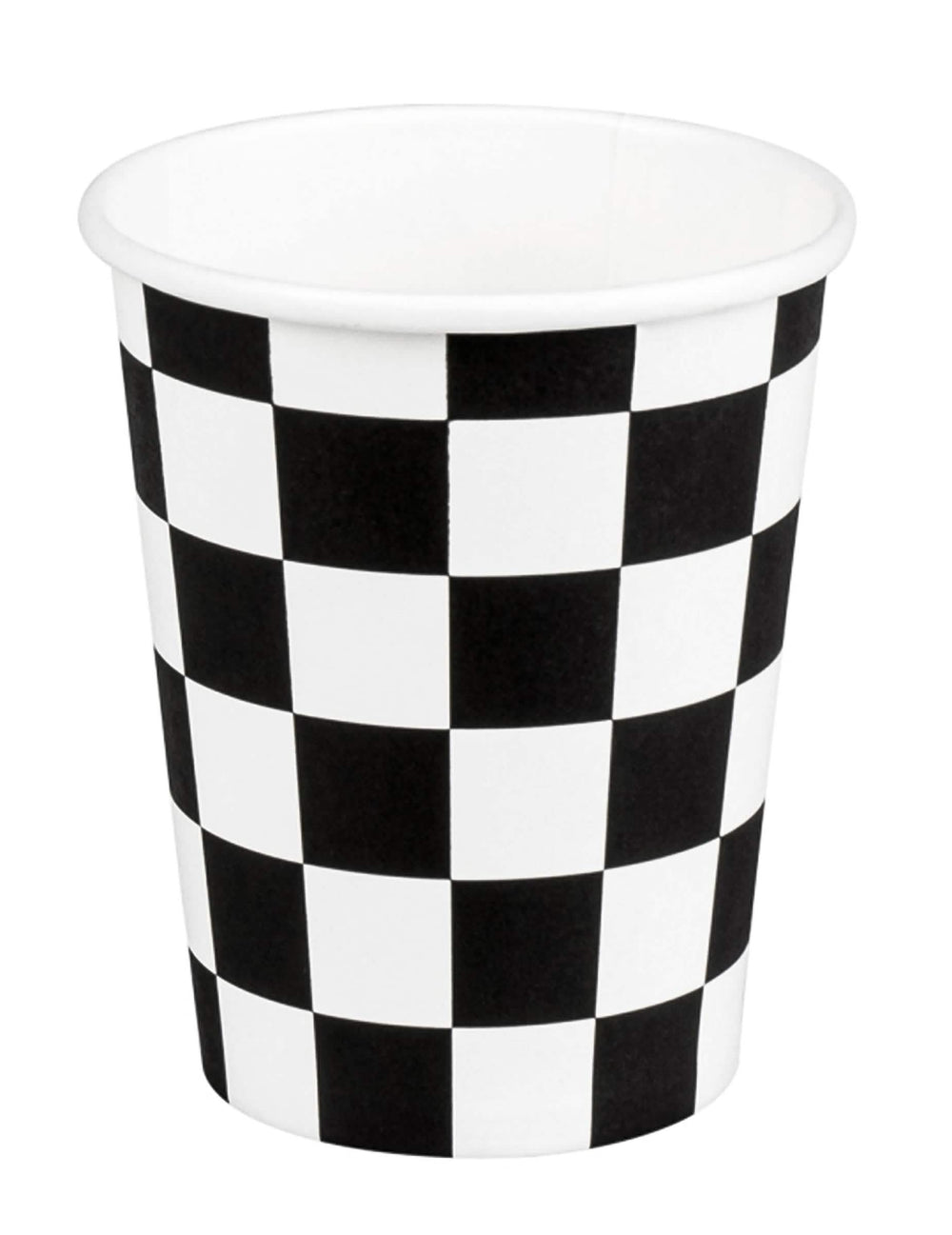 Pahare din carton racing pentru petrecere alb și negru cu motiv în carouri