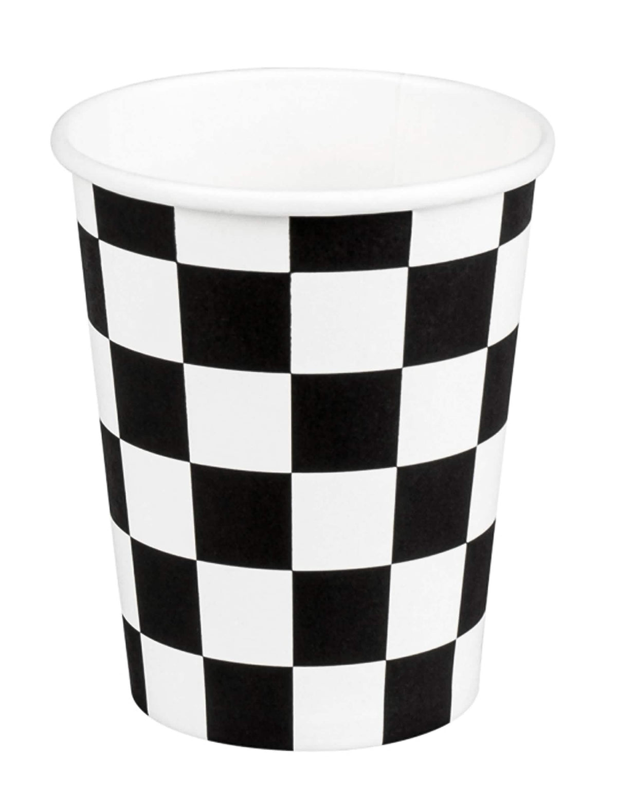 Pahare din carton racing pentru petrecere alb și negru cu motiv în carouri