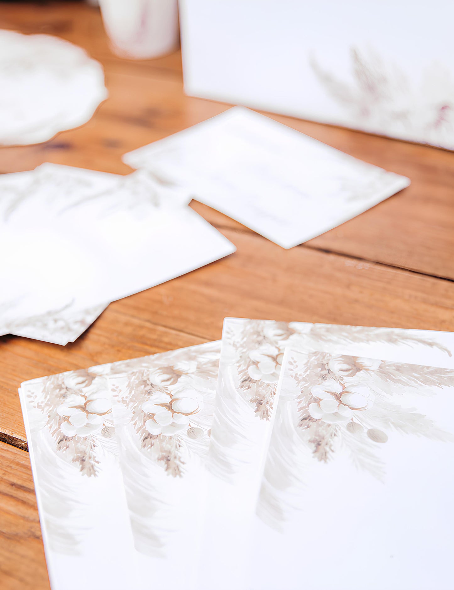 10 invitații pampas și flori de bumbac 10 x 15 cm cu plicuri 