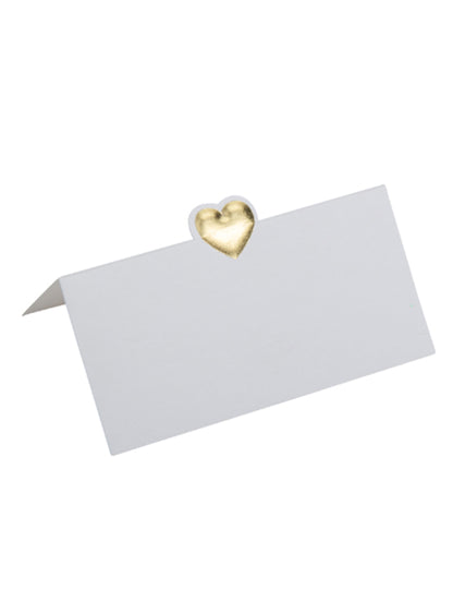 10 cartonașe de loc albe cu o inimă mică aurie, 20 x 10 cm cm în relief