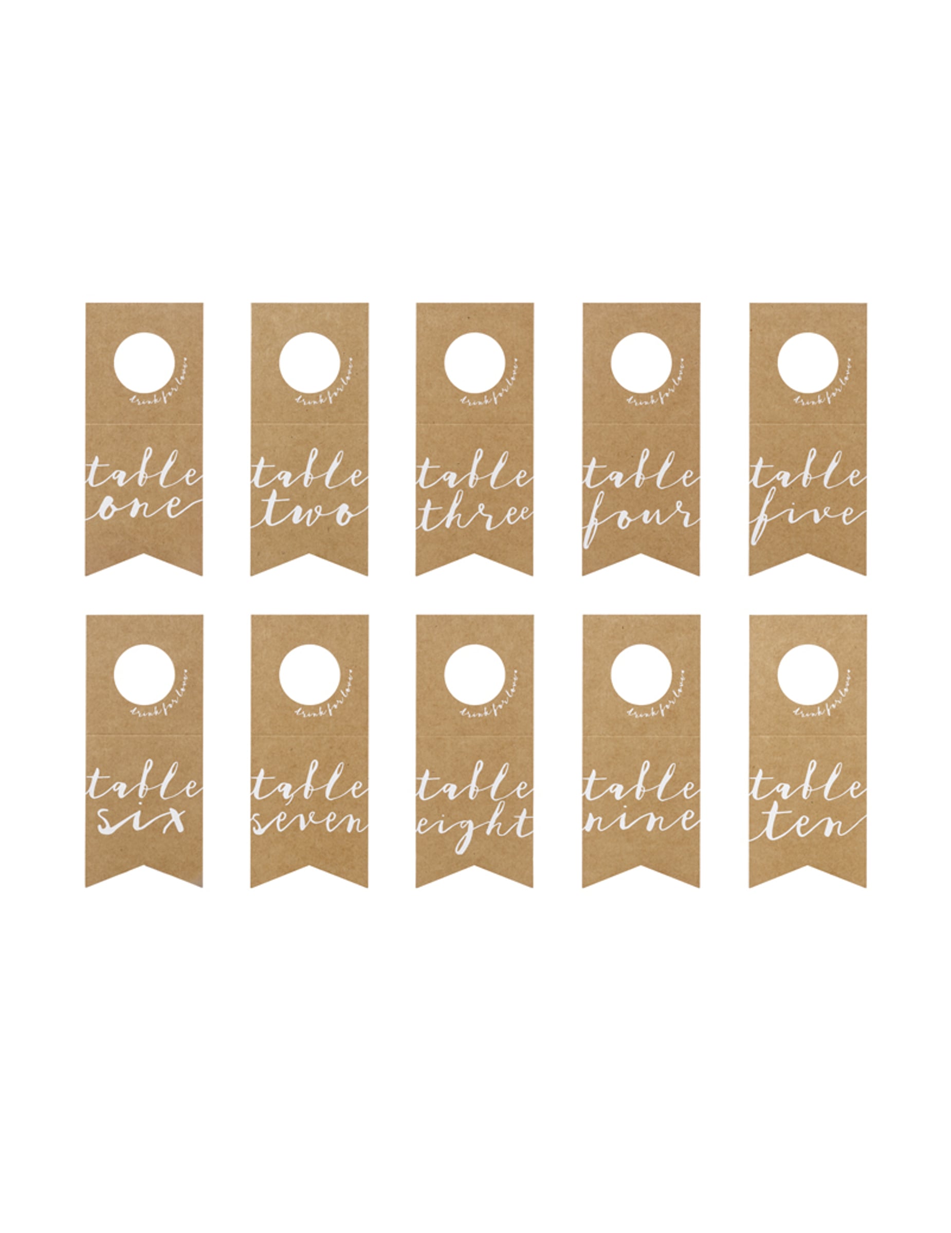 Vue d'ensemble des 10 numéros du marque table pour bouteilles pour fête kraft et blanc