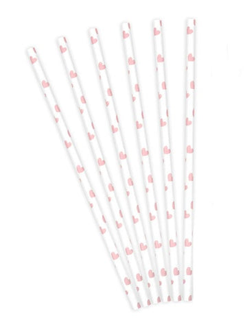 10 pailles en carton blanches cœurs roses 19,5 cm saint valentin