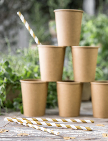 10 paie din carton cu dungi albe mate și aurii 19,5 cm