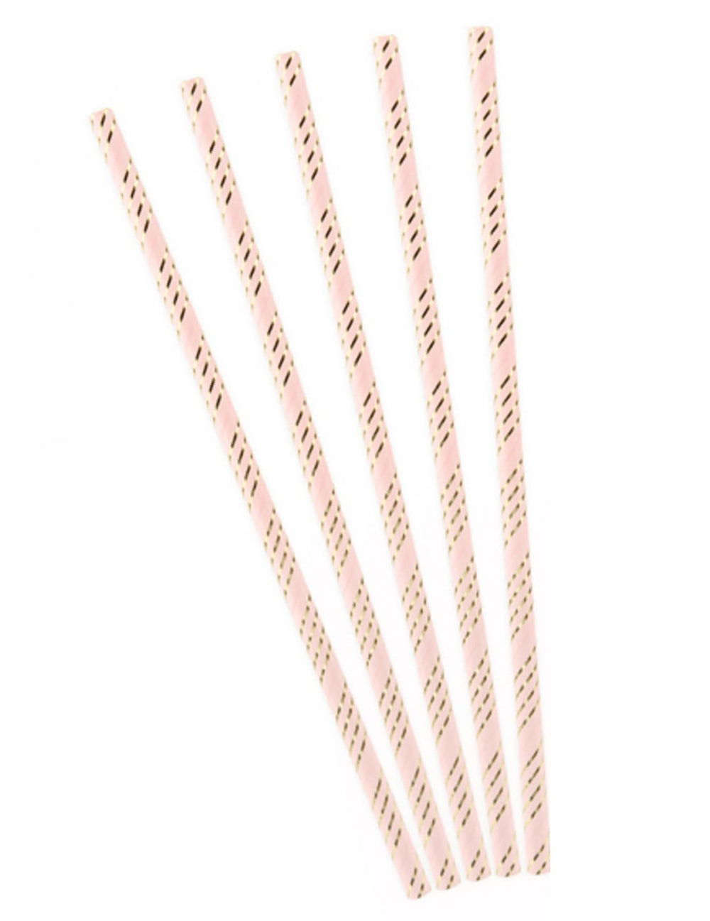 Pailles en carton roses rayées doré métallisé rose et doré