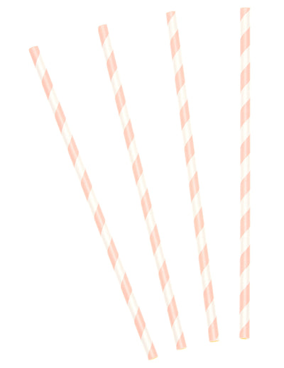 Pailles en carton rayées pour boissons froides rose et blanc
