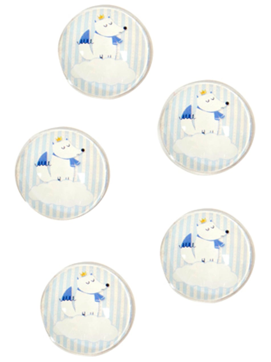 Pastilles décoratives en verre renard pour baby shower bleues à rayures