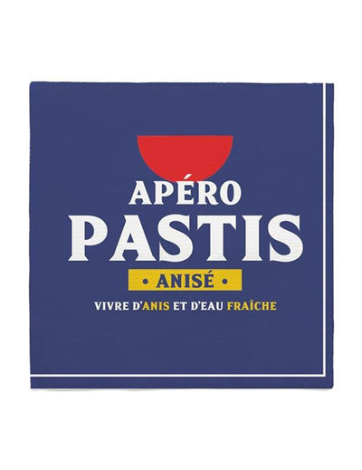 Serviettes apéro Pastis pour fête bleu marine avec message humoristique