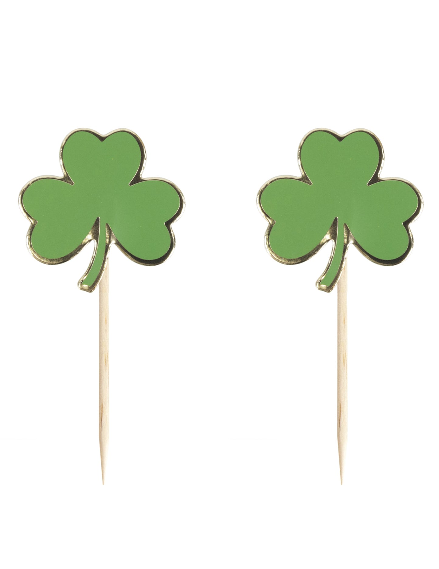 Pics en bois trèfle Saint Patrick pour la fête verts et dorés
