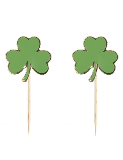 Pics en bois trèfle Saint Patrick pour la fête verts et dorés