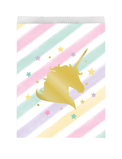 Sachet en papier licorne étoiles pastel avec silhouette dorée