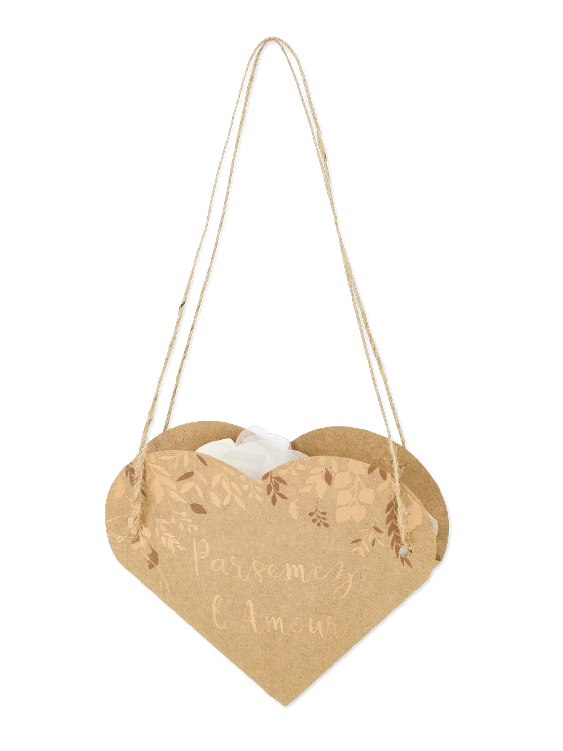 Sac coeur végétal parsemez l'amour pour mariage kraft et bronze