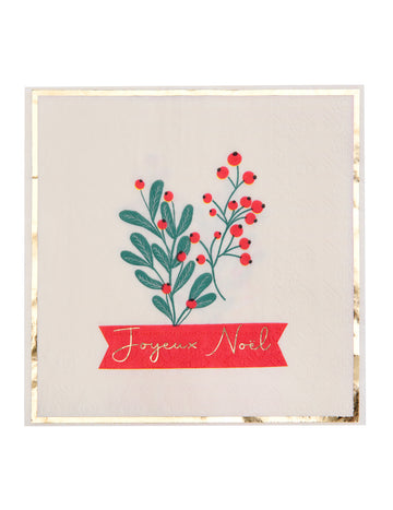 10 șervețele de Crăciun cu motive de ilex, 33 x 33 cm bordură aurie