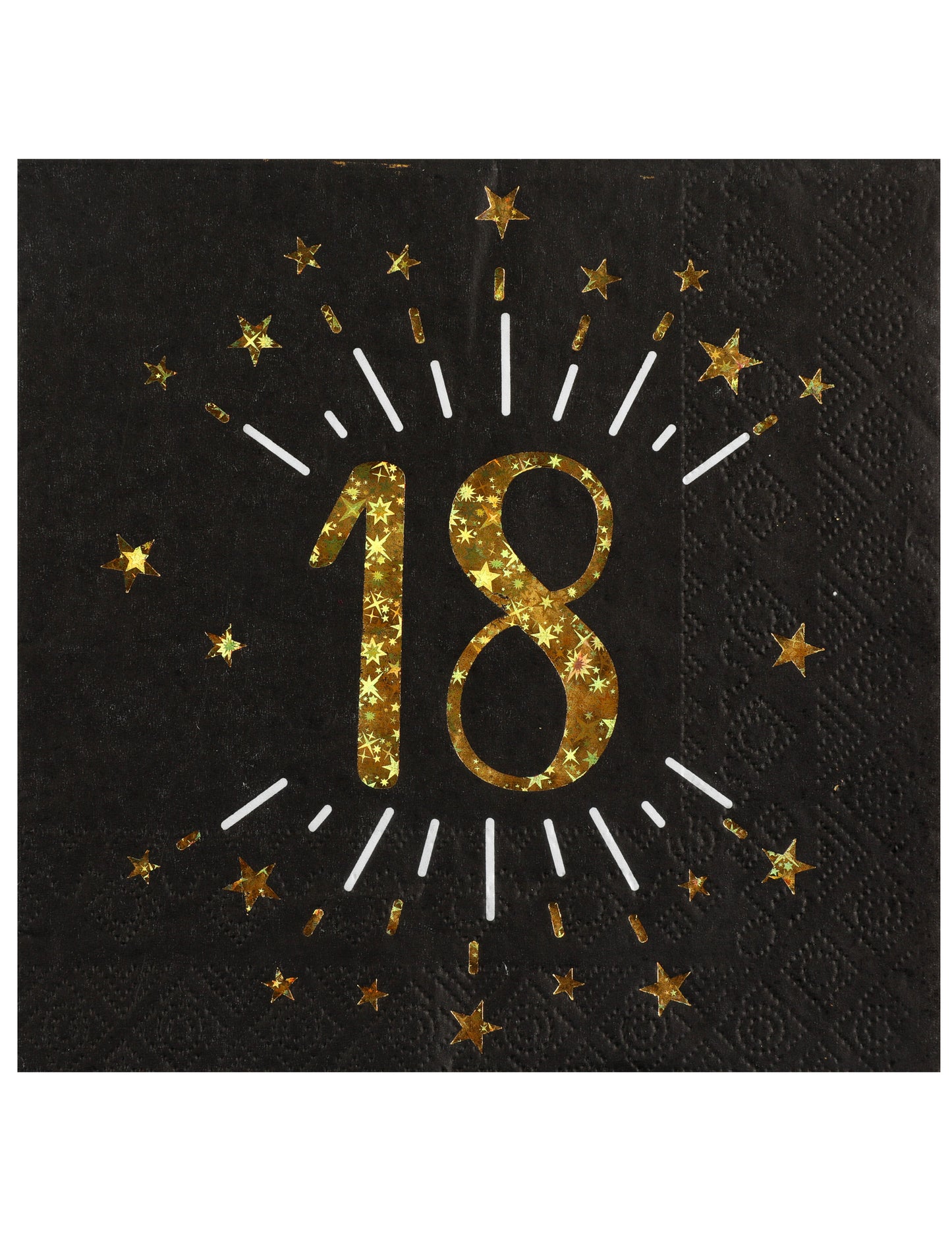 10 șervețele de hârtie La mulți ani, 18, negre și aurii, 33 x 33 cm stele aurii
