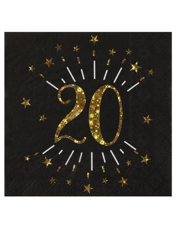 10 serviettes papier joyeux anniversaire 20 noir et or 33 x 33 cm pour fête