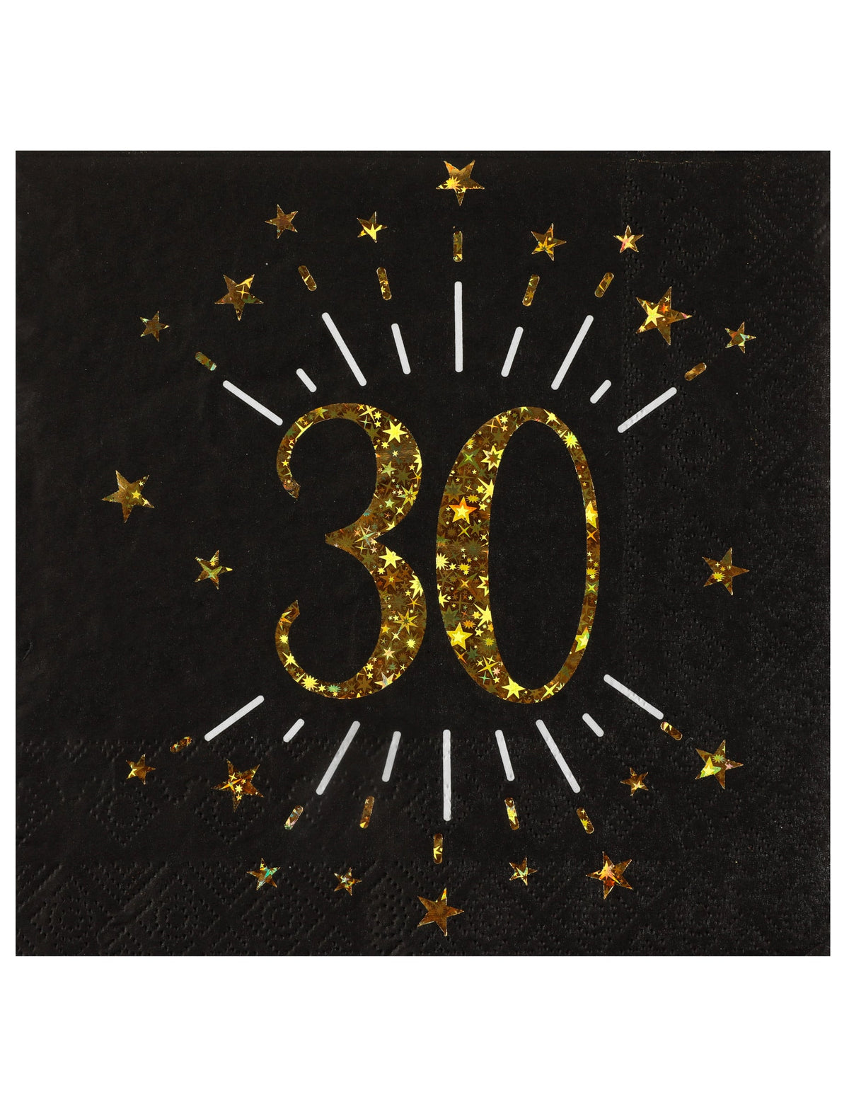 Serviettes papier joyeux anniversaire 30 pour adulte noir et or avec étoiles