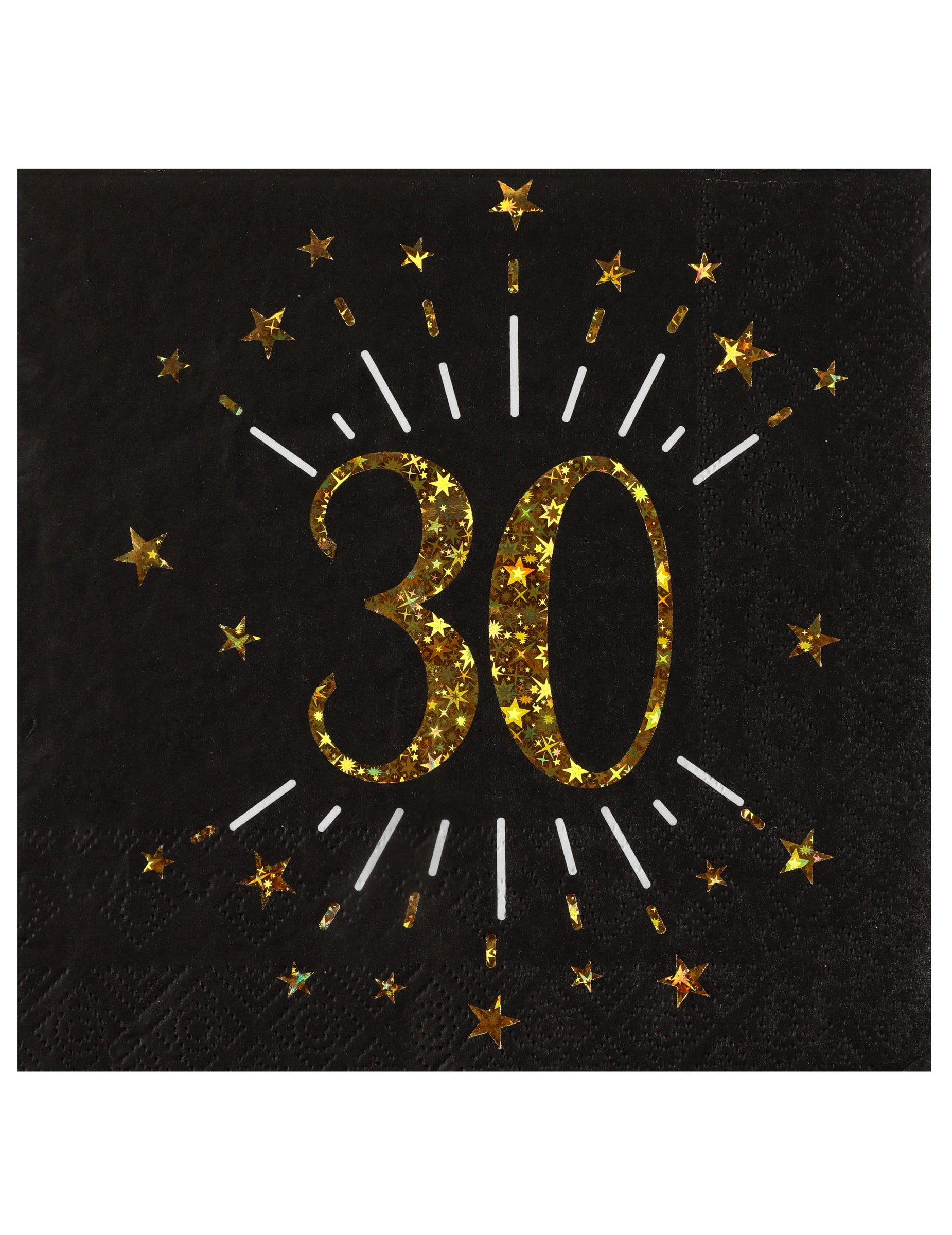 Serviettes papier joyeux anniversaire 30 pour adulte noir et or avec étoiles