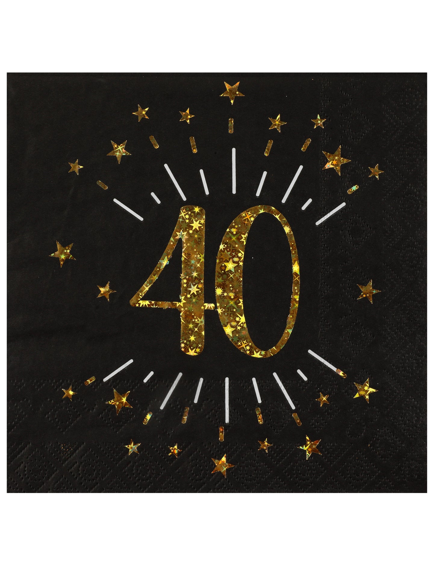 10 șervețele de hârtie negre și aurii „La mulți ani 40” cu steluțe aurii