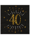 Serviettes papier joyeux anniversaire 40 pour fête noir et or avec étoiles dorées